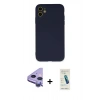 MARSİLYAN™- iPhone 11 Kılıf Ahenk Serisi - Şeffaf Pasifik Cam Ekran Koruyucu + Raze Metal Kamera Lens - MR