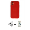 MARSİLYAN™- iPhone 11 Kılıf Ahenk Serisi - Şeffaf Pasifik Cam Ekran Koruyucu + Raze Metal Kamera Lens - GS