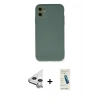 MARSİLYAN™- iPhone 11 Kılıf Ahenk Serisi - Şeffaf Pasifik Cam Ekran Koruyucu + Raze Metal Kamera Lens - GS