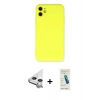 MARSİLYAN™- iPhone 11 Kılıf Ahenk Serisi - Şeffaf Pasifik Cam Ekran Koruyucu + Raze Metal Kamera Lens - GS