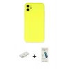 MARSİLYAN™- iPhone 11 Kılıf Ahenk Serisi - Şeffaf Pasifik Cam Ekran Koruyucu + Renkli Kamera Lens Koruma Cam - TU