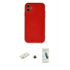 MARSİLYAN™- iPhone 11 Kılıf Ahenk Serisi - Şeffaf Pasifik Cam Ekran Koruyucu + Renkli Kamera Lens Koruma Cam - TU
