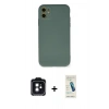 MARSİLYAN™- iPhone 11 Kılıf Ahenk Serisi - Şeffaf Pasifik Cam Ekran Koruyucu + PVD Metal Kamera Lens - SH