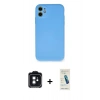 MARSİLYAN™- iPhone 11 Kılıf Ahenk Serisi - Şeffaf Pasifik Cam Ekran Koruyucu + PVD Metal Kamera Lens - SH