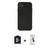 MARSİLYAN™- iPhone 11 Kılıf Ahenk Serisi - Şeffaf Pasifik Cam Ekran Koruyucu + PVD Metal Kamera Lens - SH