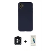 MARSİLYAN™- iPhone 11 Kılıf Ahenk Serisi - Şeffaf Pasifik Cam Ekran Koruyucu + PVD Metal Kamera Lens - SH