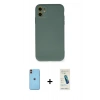 MARSİLYAN™- iPhone 11 Kılıf Ahenk Serisi - Şeffaf Pasifik Cam Ekran Koruyucu + Neon Fosforlu Kamera Lens - TU