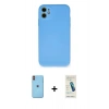 MARSİLYAN™- iPhone 11 Kılıf Ahenk Serisi - Şeffaf Pasifik Cam Ekran Koruyucu + Neon Fosforlu Kamera Lens - TU
