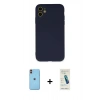 MARSİLYAN™- iPhone 11 Kılıf Ahenk Serisi - Şeffaf Pasifik Cam Ekran Koruyucu + Neon Fosforlu Kamera Lens - TU