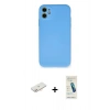 MARSİLYAN™- iPhone 11 Kılıf Ahenk Serisi - Şeffaf Pasifik Cam Ekran Koruyucu + Renkli Kamera Lens Koruma Cam - YL