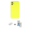 MARSİLYAN™- iPhone 11 Kılıf Ahenk Serisi - Şeffaf Royal Nano Ekran Koruyucu + Renkli Kamera Lens Koruma Cam - SI