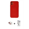 MARSİLYAN™- iPhone 11 Kılıf Ahenk Serisi - Şeffaf Uv Polymer Nano Ekran Koruyucu + Kırmızı Pers Alüminyum Kamera Lens