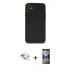 MARSİLYAN™- iPhone 11 Kılıf Ahenk Serisi - Siyah 34D Hayalet Izgaralı Cam + Pers Alüminyum Kamera Lens - GD