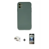 MARSİLYAN™- iPhone 11 Kılıf Ahenk Serisi - Siyah 34D Hayalet Izgaralı Cam + Pers Alüminyum Kamera Lens - GD