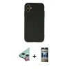 MARSİLYAN™- iPhone 11 Kılıf Ahenk Serisi - Siyah 34D Hayalet Izgaralı Cam + Raze Metal Kamera Lens - KI