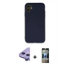 MARSİLYAN™- iPhone 11 Kılıf Ahenk Serisi - Siyah 34D Hayalet Izgaralı Cam + Raze Metal Kamera Lens - MR
