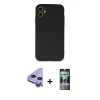 MARSİLYAN™- iPhone 11 Kılıf Ahenk Serisi - Siyah 34D Hayalet Izgaralı Cam + Raze Metal Kamera Lens - MR