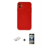 MARSİLYAN™- iPhone 11 Kılıf Ahenk Serisi - Siyah 34D Hayalet Izgaralı Cam + Renkli Kamera Lens Koruma Cam - PE
