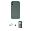 MARSİLYAN™- iPhone 11 Kılıf Ahenk Serisi - Siyah 34D Hayalet Izgaralı Cam + Renkli Kamera Lens Koruma Cam - PE