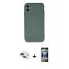 MARSİLYAN™- iPhone 11 Kılıf Ahenk Serisi - Siyah 34D Hayalet Izgaralı Cam + Pers Alüminyum Kamera Lens - LT