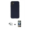 MARSİLYAN™- iPhone 11 Kılıf Ahenk Serisi - Siyah 34D Hayalet Izgaralı Cam + Pers Alüminyum Kamera Lens - YL