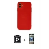 MARSİLYAN™- iPhone 11 Kılıf Ahenk Serisi - Siyah 34D Hayalet Izgaralı Cam + PVD Metal Kamera Lens - YL