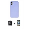 MARSİLYAN™- iPhone 11 Kılıf Ahenk Serisi - Siyah 34D Hayalet Izgaralı Cam + PVD Metal Kamera Lens - YL