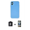 MARSİLYAN™- iPhone 11 Kılıf Ahenk Serisi - Siyah 34D Hayalet Izgaralı Cam + PVD Metal Kamera Lens - YL