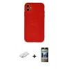 MARSİLYAN™- iPhone 11 Kılıf Ahenk Serisi - Siyah 34D Hayalet Izgaralı Cam + Renkli Kamera Lens Koruma Cam - SI