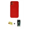 MARSİLYAN™- iPhone 11 Kılıf Ahenk Serisi - Siyah 360 Mat Full Body Arka Koruyucu + Rainbow Kamera Lens Koruma Cam - KI