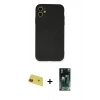 MARSİLYAN™- iPhone 11 Kılıf Ahenk Serisi - Siyah 360 Mat Full Body Arka Koruyucu + Rainbow Kamera Lens Koruma Cam - KI