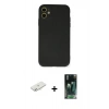 MARSİLYAN™- iPhone 11 Kılıf Ahenk Serisi - Siyah 360 Mat Full Body Arka Koruyucu + Renkli Kamera Lens Koruma Cam - SI