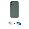 MARSİLYAN™- iPhone 11 Kılıf Ahenk Serisi - Siyah 3D Antistatik Cam Ekran Koruyucu + Pers Alüminyum Kamera Lens - KI