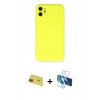 MARSİLYAN™- iPhone 11 Kılıf Ahenk Serisi - Siyah 3D Antistatik Cam Ekran Koruyucu + Rainbow Kamera Lens Koruma Cam - KI
