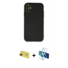 MARSİLYAN™- iPhone 11 Kılıf Ahenk Serisi - Siyah 3D Antistatik Cam Ekran Koruyucu + Rainbow Kamera Lens Koruma Cam - KI