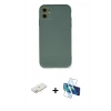 MARSİLYAN™- iPhone 11 Kılıf Ahenk Serisi - Siyah 3D Antistatik Cam Ekran Koruyucu + Renkli Kamera Lens Koruma Cam - YL
