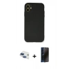 MARSİLYAN™- iPhone 11 Kılıf Ahenk Serisi - Siyah 3D Antistatik Hayalet Cam Ekran Koruyucu + Pers Alüminyum Kamera Lens - LT