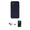 MARSİLYAN™- iPhone 11 Kılıf Ahenk Serisi - Siyah 3D Antistatik Hayalet Cam Ekran Koruyucu + Pers Alüminyum Kamera Lens - LT