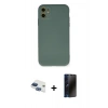 MARSİLYAN™- iPhone 11 Kılıf Ahenk Serisi - Siyah 3D Antistatik Hayalet Cam Ekran Koruyucu + Pers Alüminyum Kamera Lens - LT
