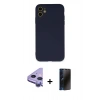MARSİLYAN™- iPhone 11 Kılıf Ahenk Serisi - Siyah 3D Antistatik Hayalet Cam Ekran Koruyucu + Raze Metal Kamera Lens - MR
