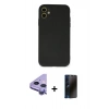MARSİLYAN™- iPhone 11 Kılıf Ahenk Serisi - Siyah 3D Antistatik Hayalet Cam Ekran Koruyucu + Raze Metal Kamera Lens - MR