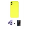 MARSİLYAN™- iPhone 11 Kılıf Ahenk Serisi - Siyah 3D Antistatik Hayalet Cam Ekran Koruyucu + Raze Metal Kamera Lens - MR