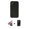 MARSİLYAN™- iPhone 11 Kılıf Ahenk Serisi - Siyah 3D Antistatik Hayalet Cam Ekran Koruyucu + Raze Metal Kamera Lens - SH