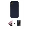 MARSİLYAN™- iPhone 11 Kılıf Ahenk Serisi - Siyah 3D Antistatik Hayalet Cam Ekran Koruyucu + Raze Metal Kamera Lens - SH