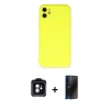 MARSİLYAN™- iPhone 11 Kılıf Ahenk Serisi - Siyah 3D Antistatik Hayalet Cam Ekran Koruyucu + PVD Metal Kamera Lens - YL