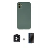 MARSİLYAN™- iPhone 11 Kılıf Ahenk Serisi - Siyah 3D Antistatik Hayalet Cam Ekran Koruyucu + PVD Metal Kamera Lens - YL