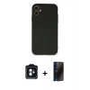 MARSİLYAN™- iPhone 11 Kılıf Ahenk Serisi - Siyah 3D Antistatik Hayalet Cam Ekran Koruyucu + PVD Metal Kamera Lens - YL