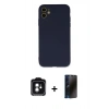 MARSİLYAN™- iPhone 11 Kılıf Ahenk Serisi - Siyah 3D Antistatik Hayalet Cam Ekran Koruyucu + PVD Metal Kamera Lens - YL