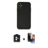 MARSİLYAN™- iPhone 11 Kılıf Ahenk Serisi - Siyah 3D Antistatik Mat Seramik Nano Ekran Koruyucu + PVD Metal Kamera Lens - MI