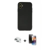 MARSİLYAN™- iPhone 11 Kılıf Ahenk Serisi - Siyah 3D Antistatik Mat Seramik Nano Ekran Koruyucu + Pers Alüminyum Kamera Lens - YL